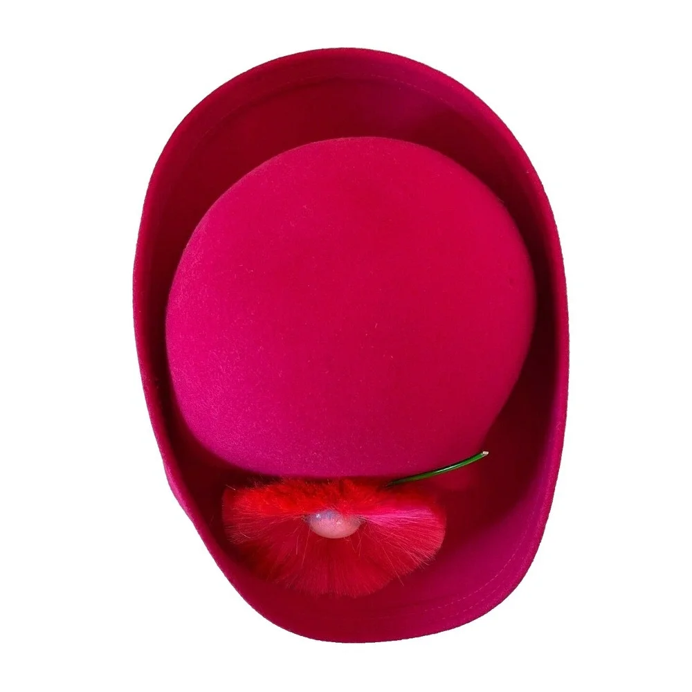 Geo W. Bollman & Co. Womens High Rim Derby Hat OS‎ Pink 100% Wool Floral Hat Pin